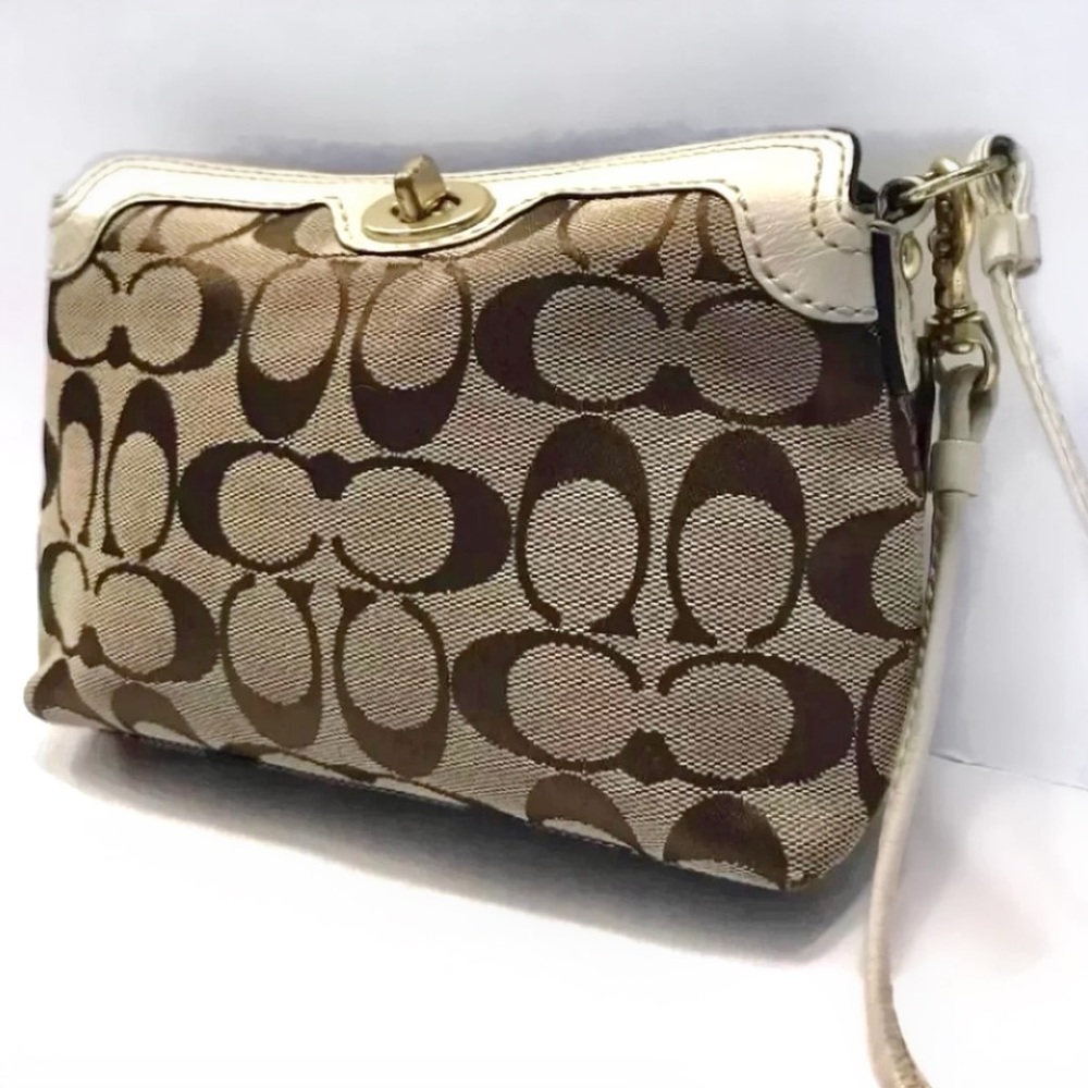 Coach Brown Tan Signature Clutch Wristlet